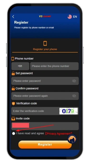 Tick the privacy agreement